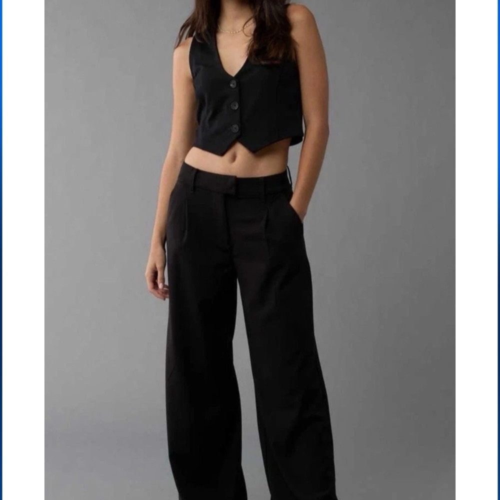 American Eagle Black Wide Leg Trousers Size 10r